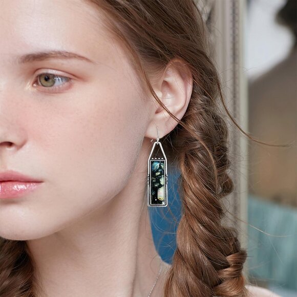 Black Handmade Bohemian Tribal Retro Colorful Square Bar Dangle Drop Earrings - Picture 4 of 6